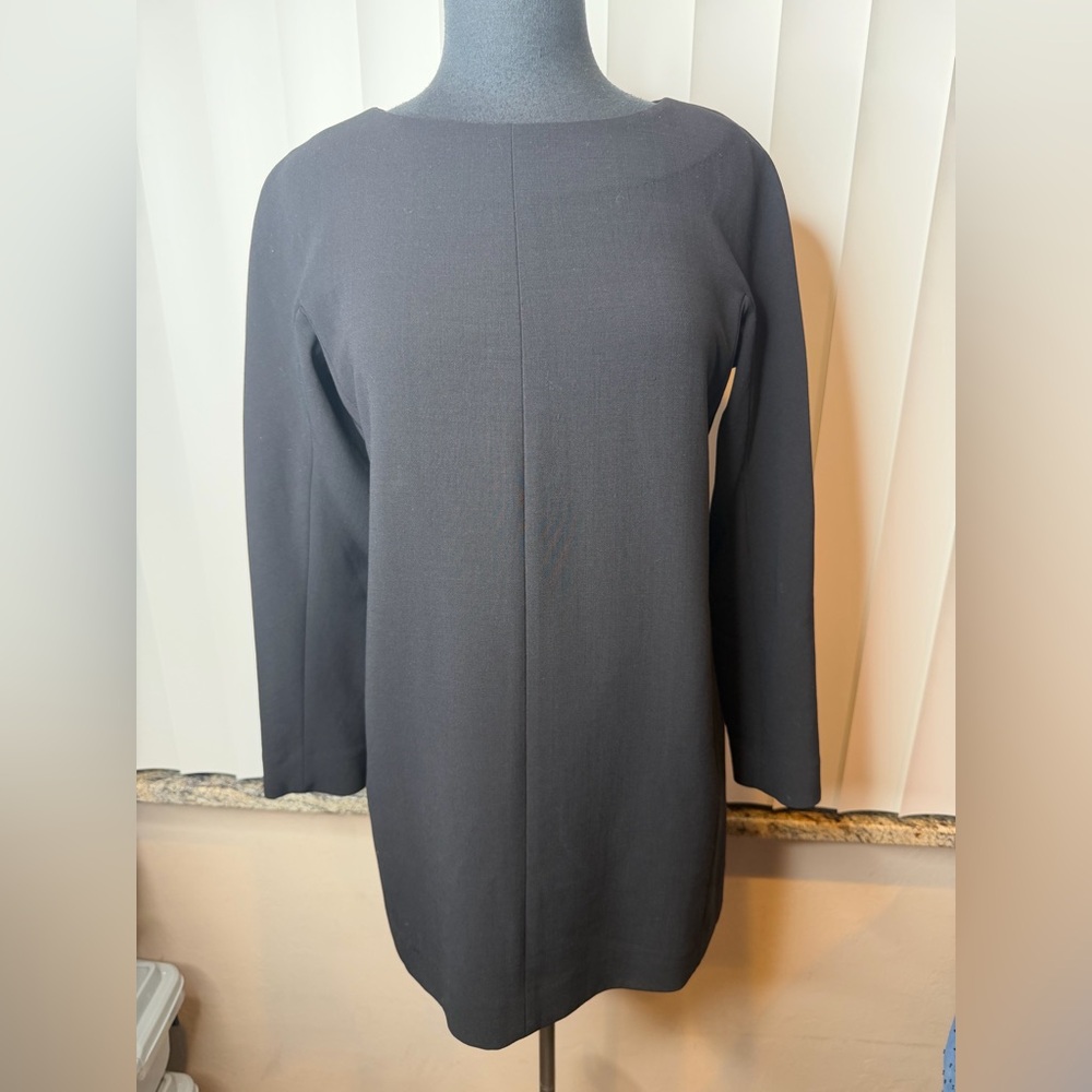 Lafayette 148 Classic Black Wool Long Sleeve Shift Dress 10 Petite